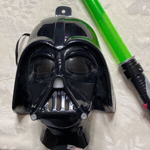 1997 Lucas film  mask plastic black OSFA and saber that lights and makes…